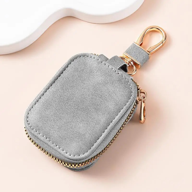 Soft Suede Lightweight Car Key Case Zipper Closure Heavy Duty Metal Qme B
