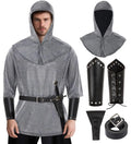 Medieval Faux Chain Mail Armor Tunic Shirt Cowl Belt Renaissance Medieval Knight Halloween Cosplay Costume For Adult Qme B XXL