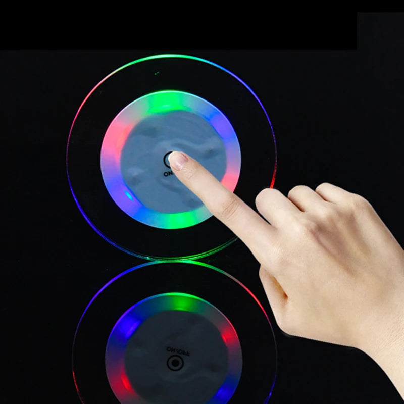 LED Coaster Acrylic Bar Cocktail Flash Base Mats Crystal Ultra-thin Qme