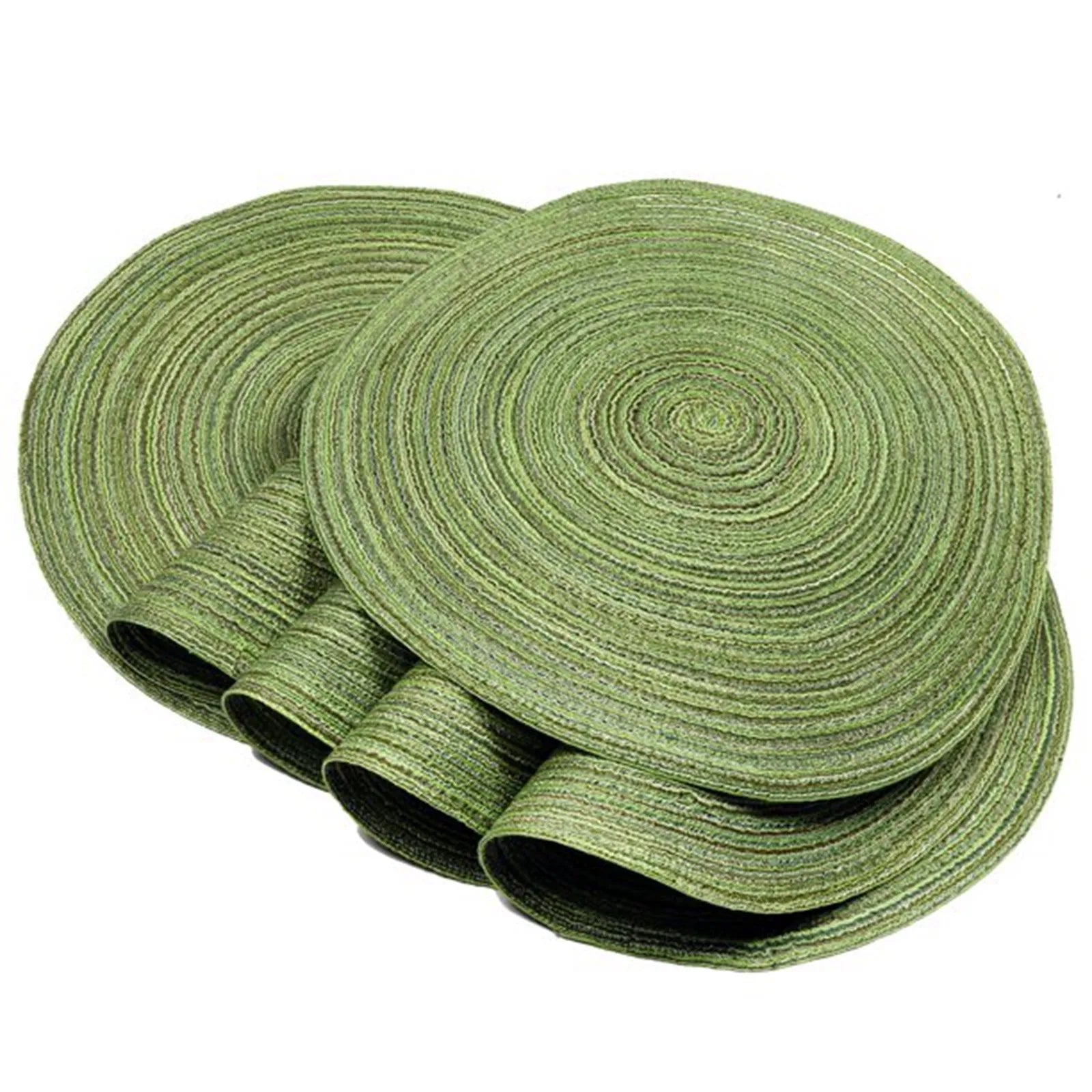 Four Piece Green Color Active Vintage Anti Slip Dining Table Meal Mat Woven Round Non-Slip Tableware Bowl Pads Drink Cup Coaster Qme