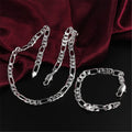 925 Sterling Silver Classic 8MM Chain Bracelets Necklace Cuban Link Jewelry Set for Women Men Fashion Wedding Accessories Gifts Qme Silver 20cm and 50cm
