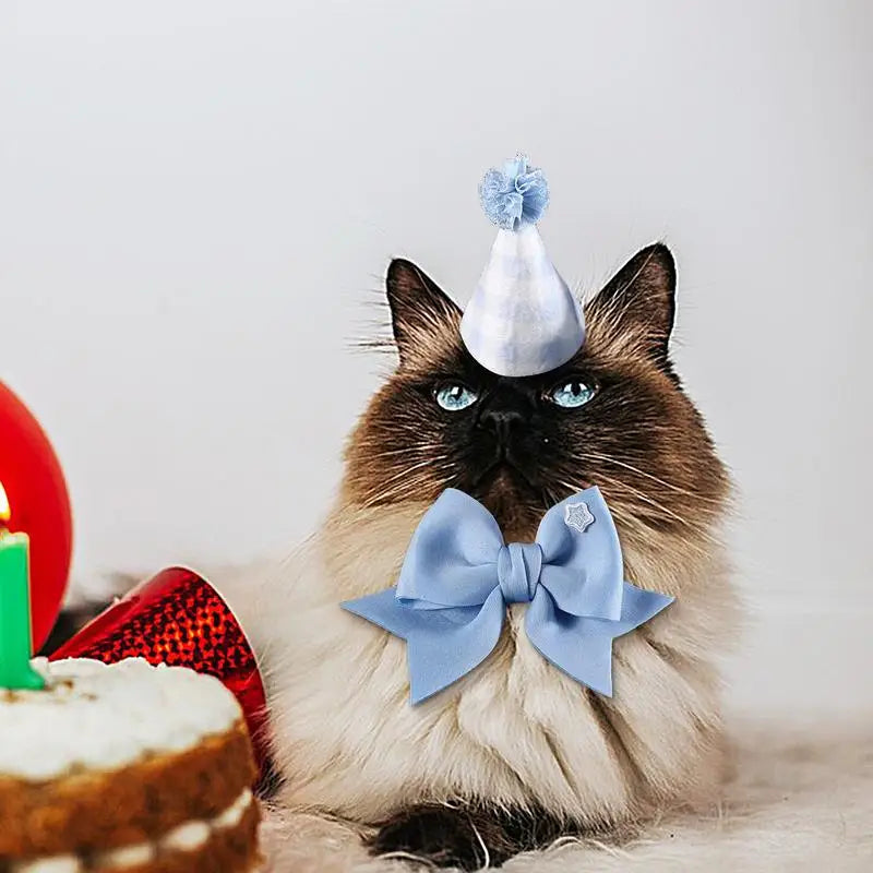 Birthday Hat Cat Dog Collar Hats Cute Pet Headwear Adjustable Bow Tie Qme