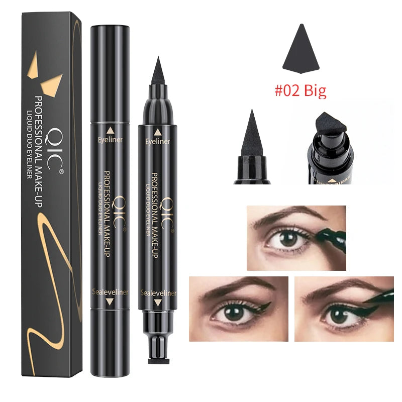 Dual-End 2-in-1 Stamp Eyeliner Pen, Quick Dry Waterproof Smudge-proof Cat Eye Lazy Eyeliner Liquid Pen for Beginners Qme Q614-2