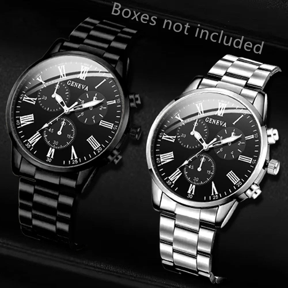 2PCS Men's Watch Set Business Trend Fashion Quartz Watch Set Suitable for Daily Clothing Matching Perfect Gift Qme