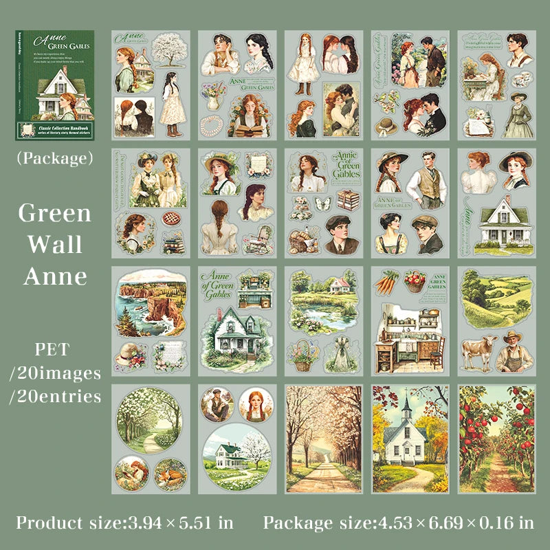 20Sheets/Pack Literary Story Theme PET Die-Cut Sticker Book for DIY Crafts, Scrapbooking, Journal, Phone Case, Laptop, Guitar Qme 2