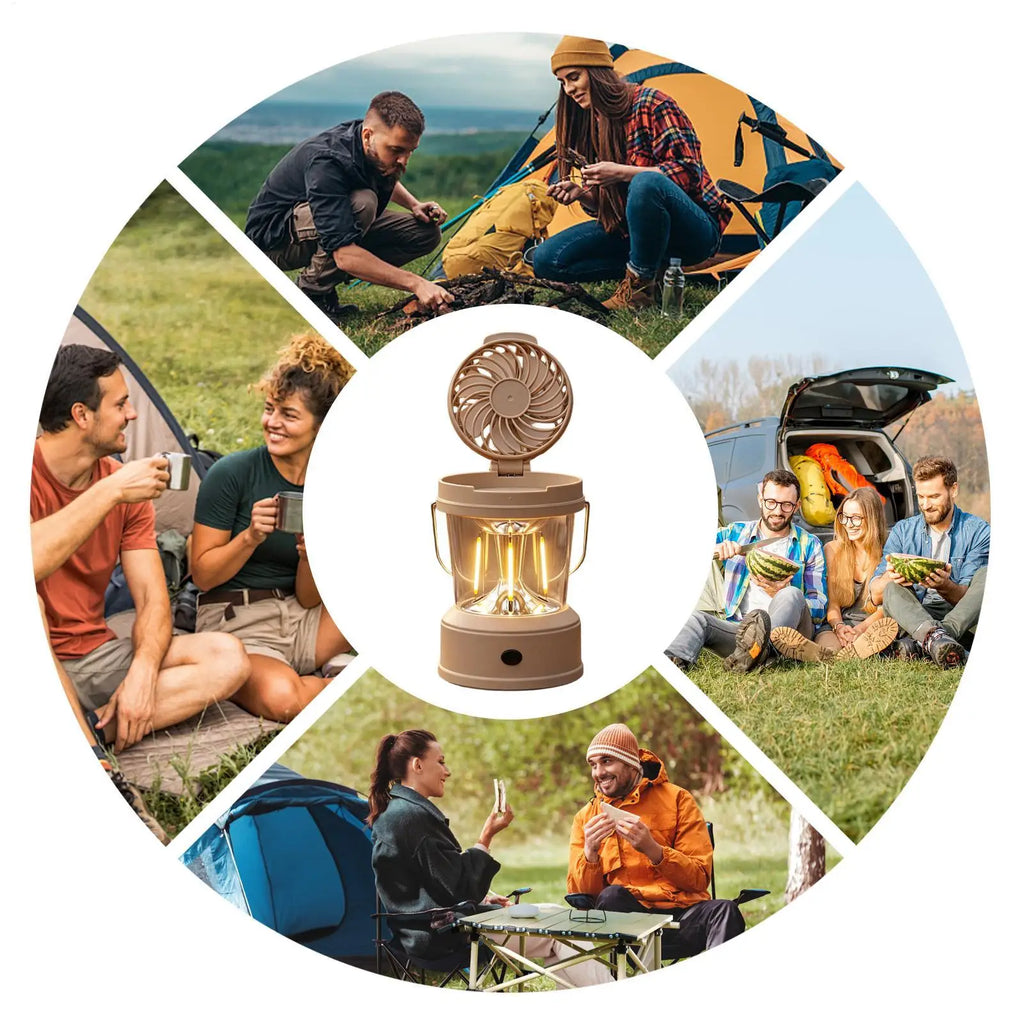 Camping Fan LED Lantern Foldable Portable 2-in-1 Brightness Electric Qme