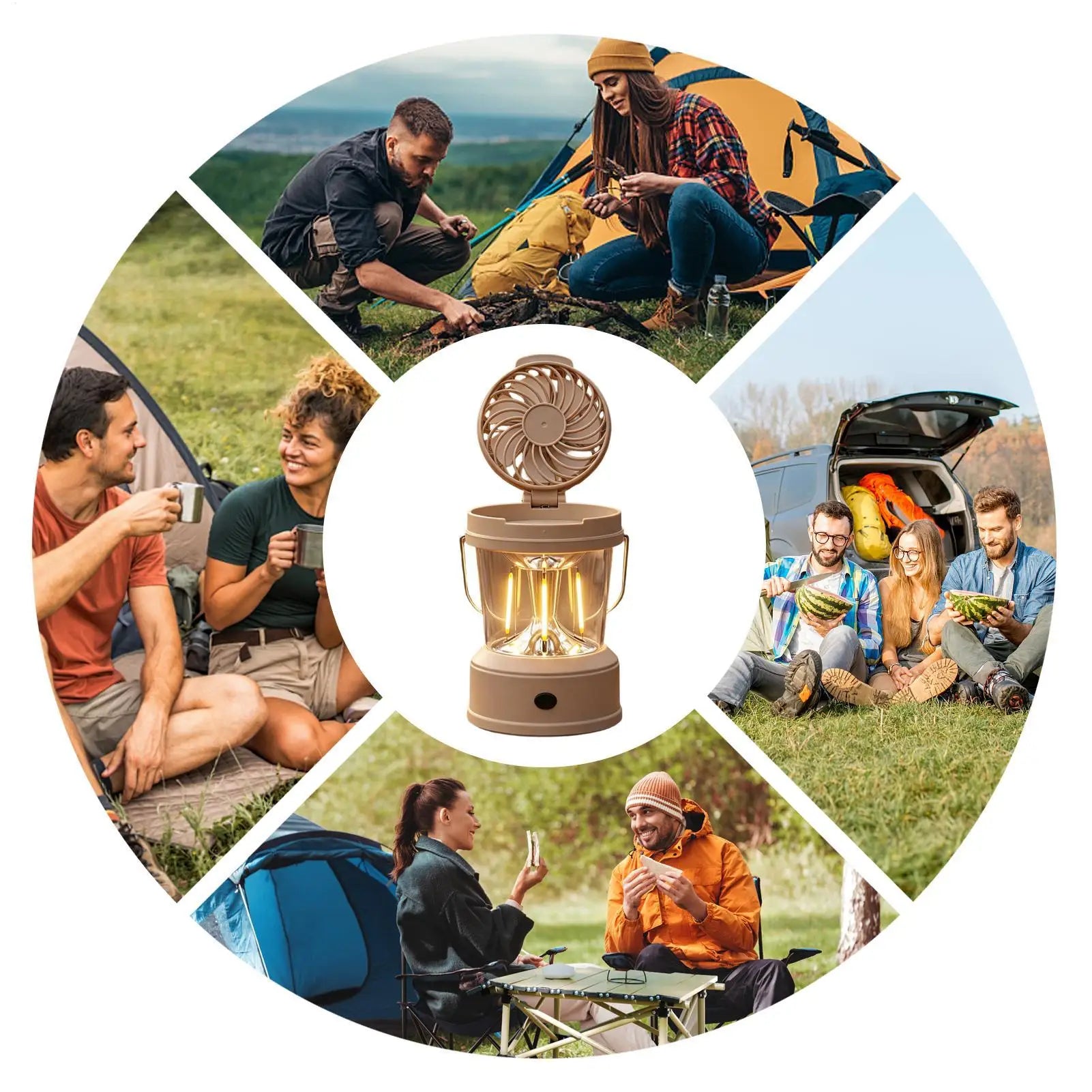 Camping Fan LED Lantern Foldable Portable 2-in-1 Brightness Electric Qme