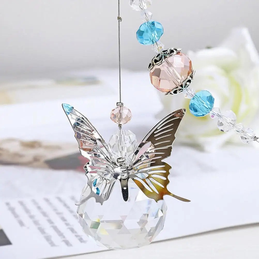 Butterfly Crystal Ball Sun Catcher Set Home Hanging Decoration Perfect for Home Office Garden Decor Valentine's Day Birthday Qme