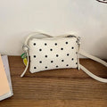 Color PU Leather Crossbody Bag Black Polka Dot Print Cute Fruit Charm For Daily Shopping Dating Casual Trips Qme A4