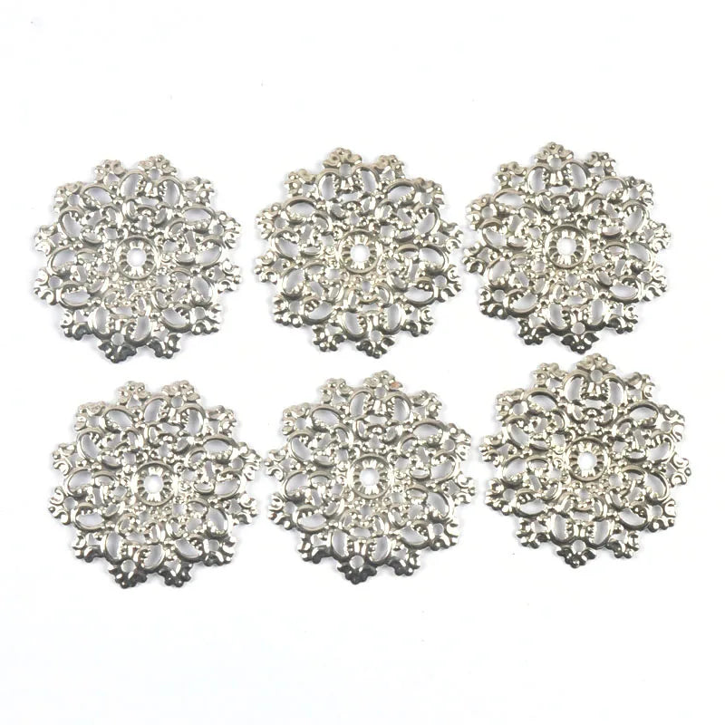 10Pcs Bronze/Gold/Silver Filigree Flower Wraps Connectors For Making Scrapbook DIY Embellishments Home Decor Metal Crafts yk0897 Qme Silver