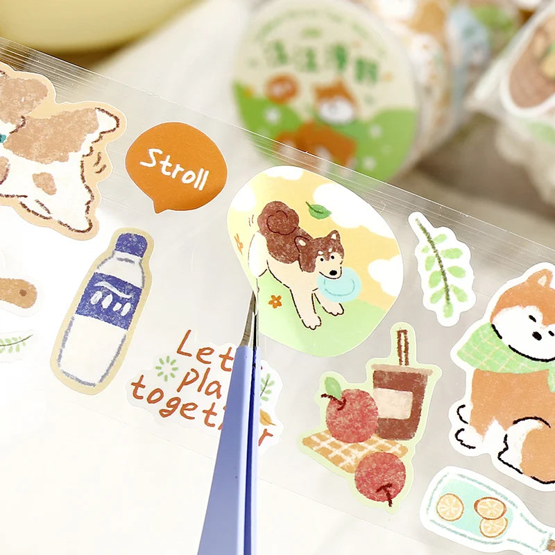 TIANZI 50mm X 3m Pet & Coffee Themed PET Adhesive Tape for DIY Decorative Scrapbooking Collage Stationery Journaling And Masking Qme