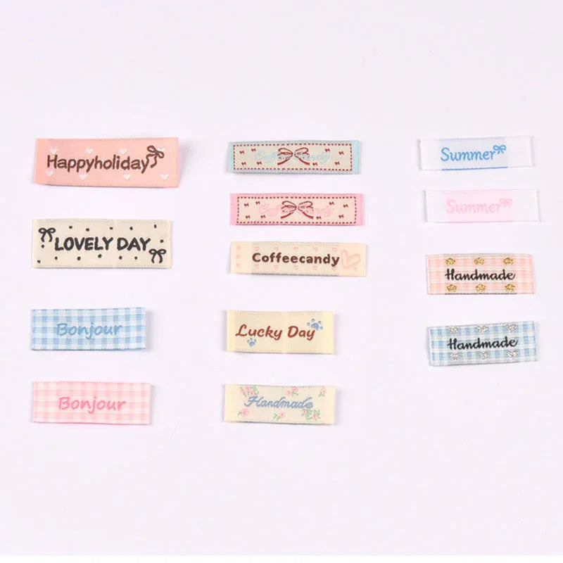 50pcs 12-50mm Assorted Cute Fabric Labels, Handmade Cotton Clothing Tags for DIY Sewing Crafts Clothes Bags cp3839 Qme 12-50mm-mix