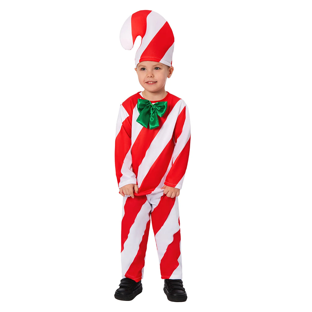 Candy Cane Costume Boys Girls Gift Box Christmas Cosplay Outfit Top Pants Hat Full Set Suit Qme Red S