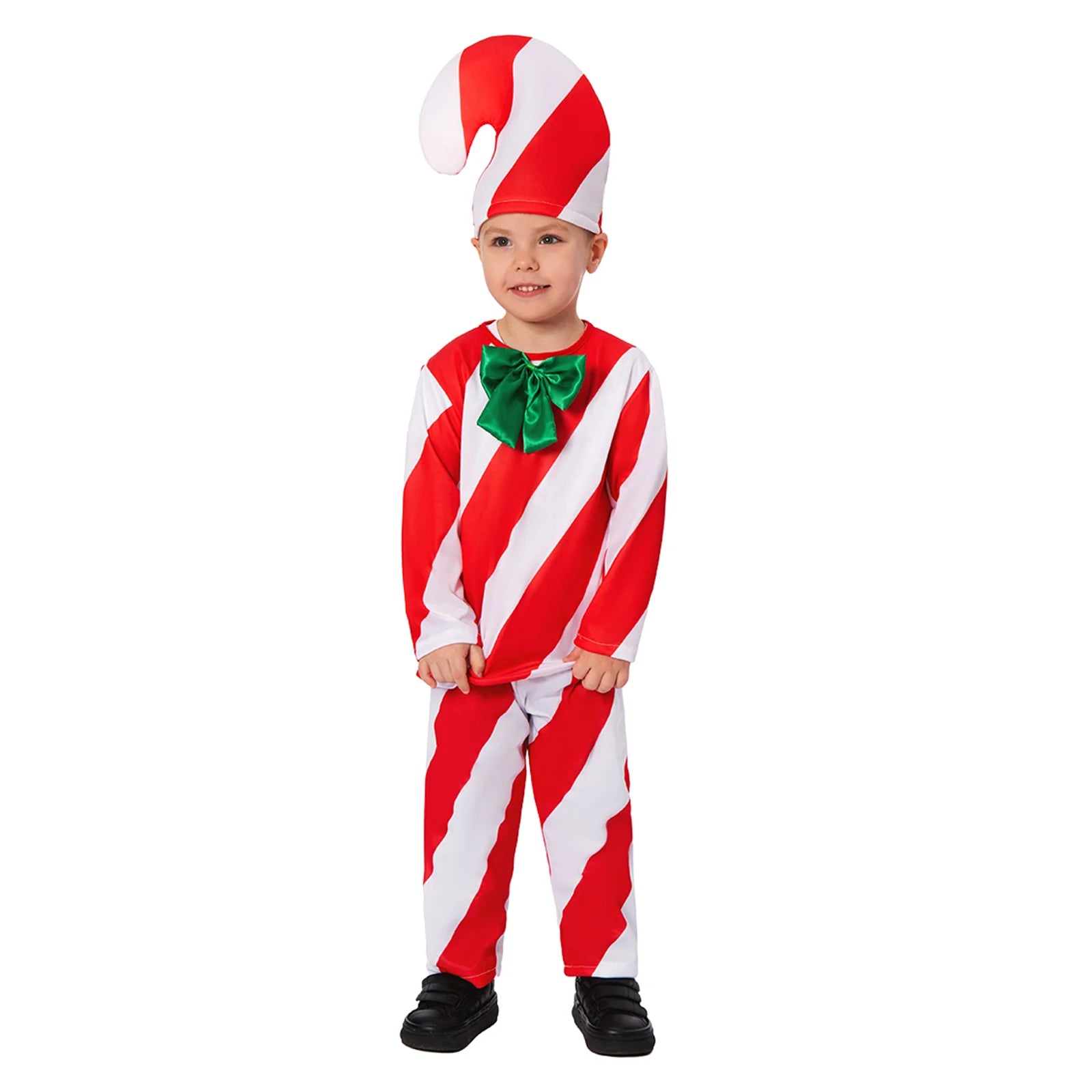 Candy Cane Costume Boys Girls Gift Box Christmas Cosplay Outfit Top Pants Hat Full Set Suit Qme Red S