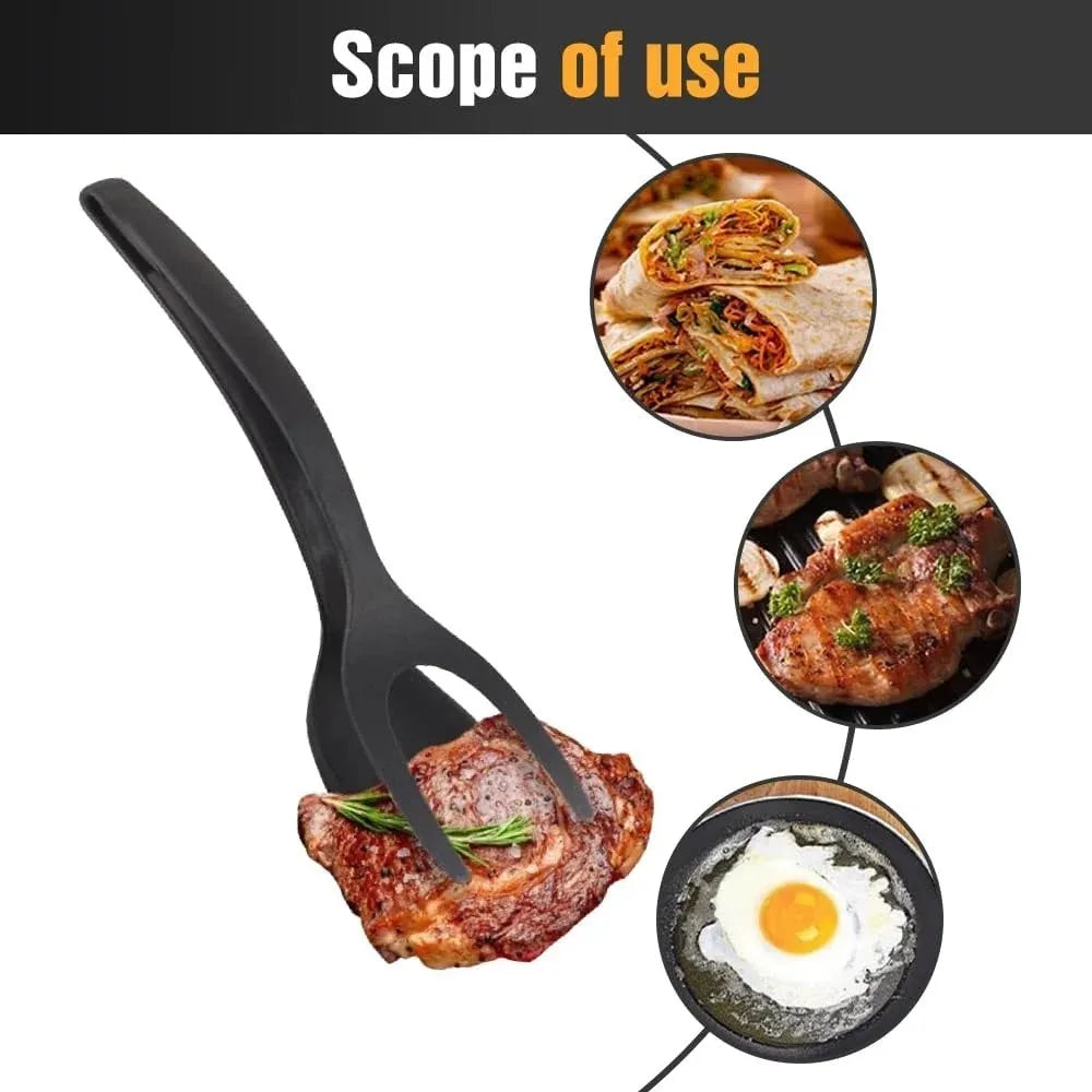 2-in-1 Silicone Egg Flipper Tongs Non-stick Spatula Fish French Toast Qme