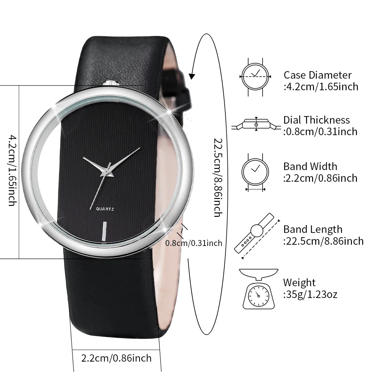 Women's Hollow Quartz Watch with Leather Bracelet, Pearl Jewelry Set, Fashion Watches, Without Box, 5 Pieces Per Set Qme