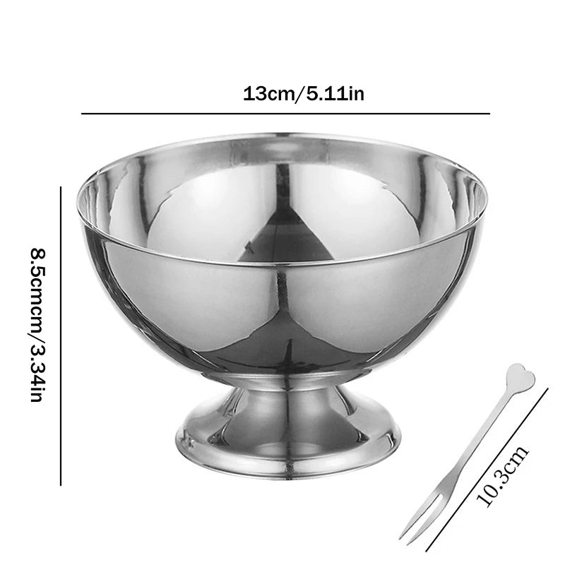Stainless Steel Ice Cream Cup Gold Silver Dessert Bowl Spoon Qme