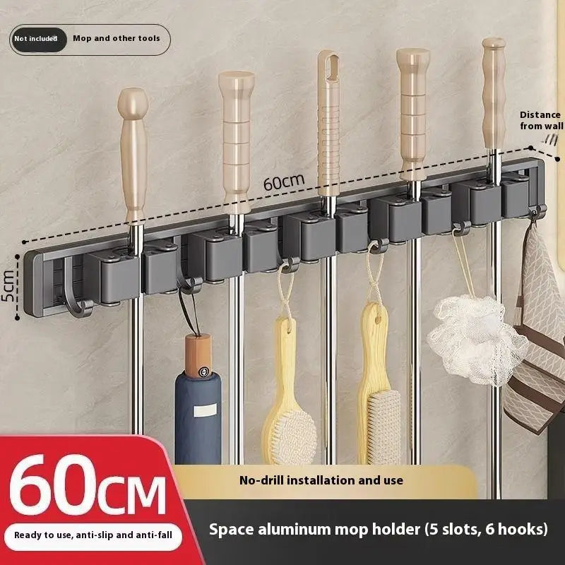 Mop Clip Stand Brush Rack Hanging Pipe Hook Kitchen Storage Bathroom Qme Gray 6hook