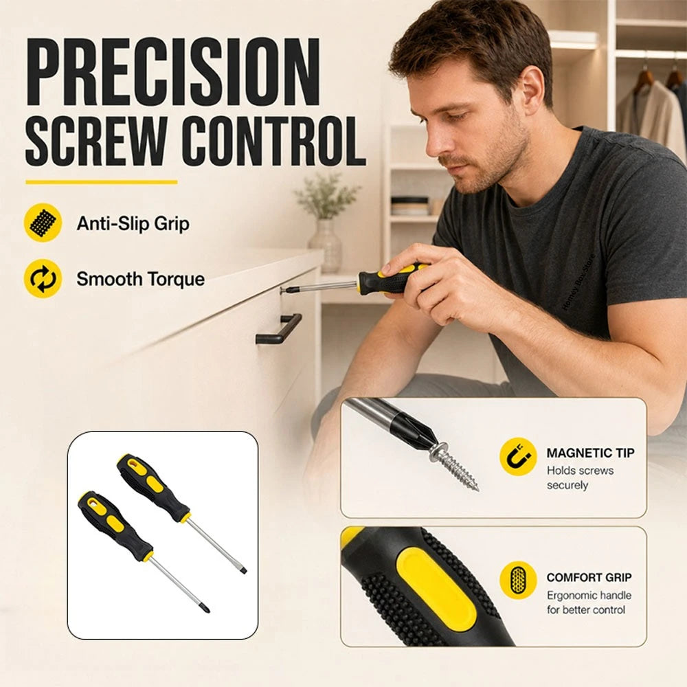 Magnetic Tip Screwdriver Kit Equipped With Comfort Cushion Anti-slip Handle Flat Phillips Heads For Household DIY Repair Works Qme