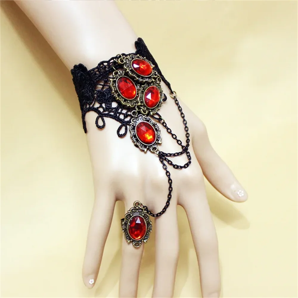 b131 Vampire Black Lace Gem Bracelets Vintage Punk Versatile Ring Bracelet Jewelry Accessories Suitable for Fashionable Women Qme