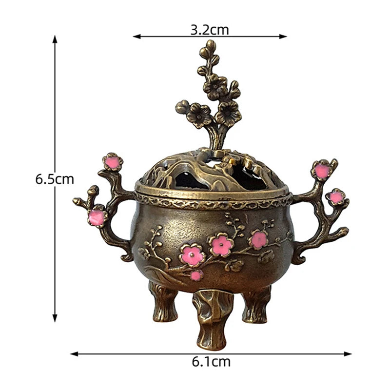 Mini Plum Blossom Lucky Incense Burner Metal Lotus Bowl Holder Handle Qme