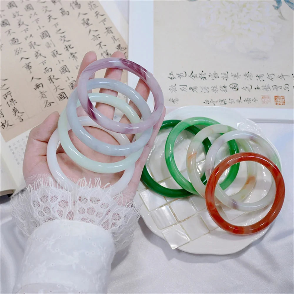 Beautiful Girl Green White Bracelet Elegant Gift Chinese Style Popular Retro Ink Round Bracelet Simple Temperament Bracelet Qme