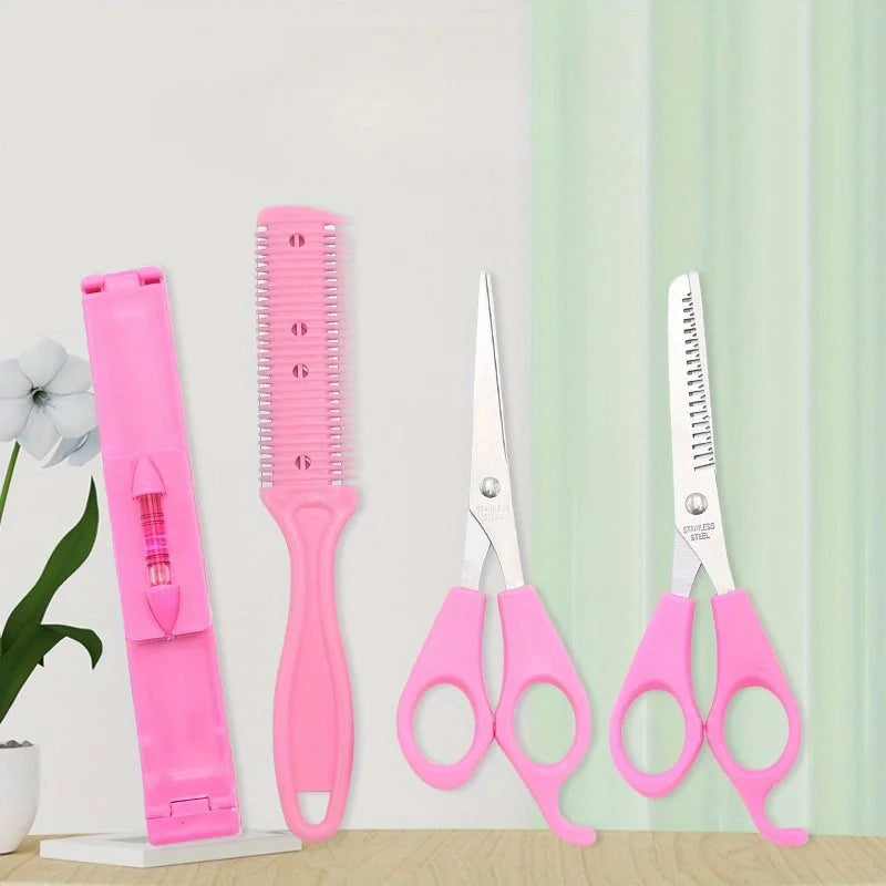 4Pcs DIY Hair Cutting Tool Set Straight Thinning Hair Scissors Hair Bangs Clip Hair Cutting Comb Household Barber Hairdressing Qme