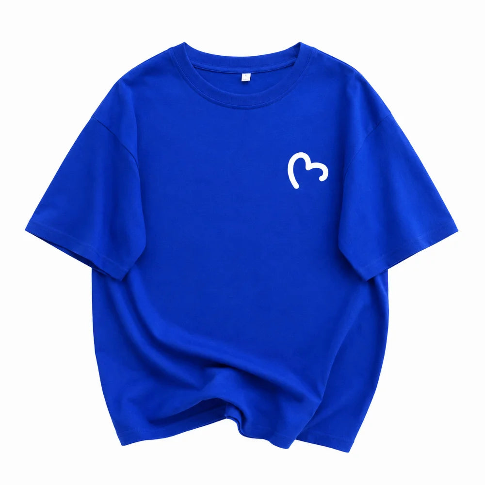 Fashion Round Neck Oversized T-shirt Loose Fit Simple Couple Outfits Qme Blue XXL