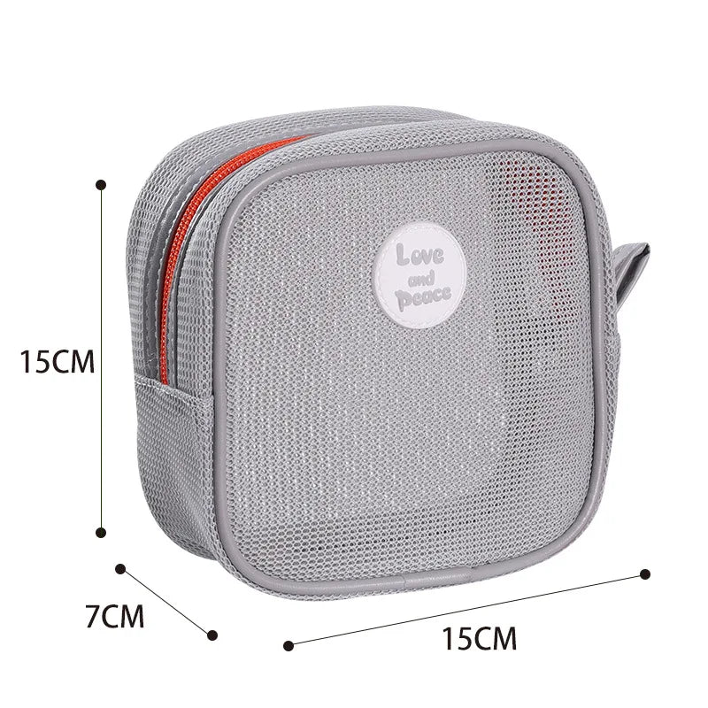 Hot Sale Portable Handheld Toiletries Bag Outdoor Travel Cosmetic Organizer Mesh Toiletry Organizer Trendy Beach Cosmetic Pouch Qme SquareBagGrey
