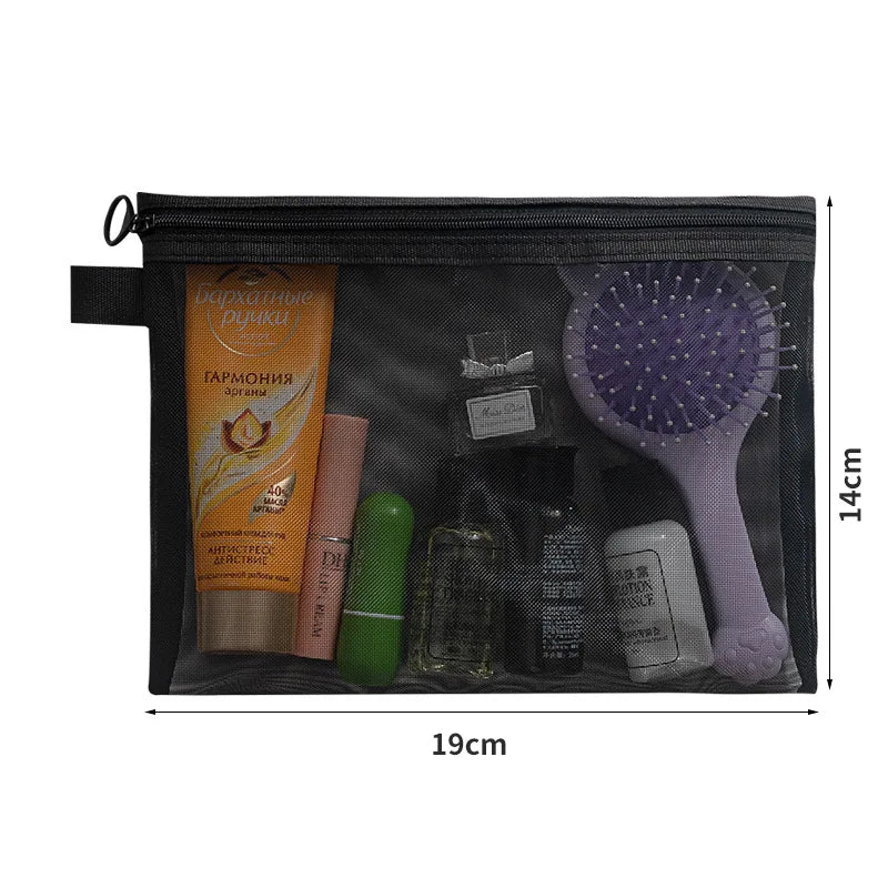 Large Capacity Mesh Cosmetic Bag Casual Pencil Cases Zipper Makeup Qme M