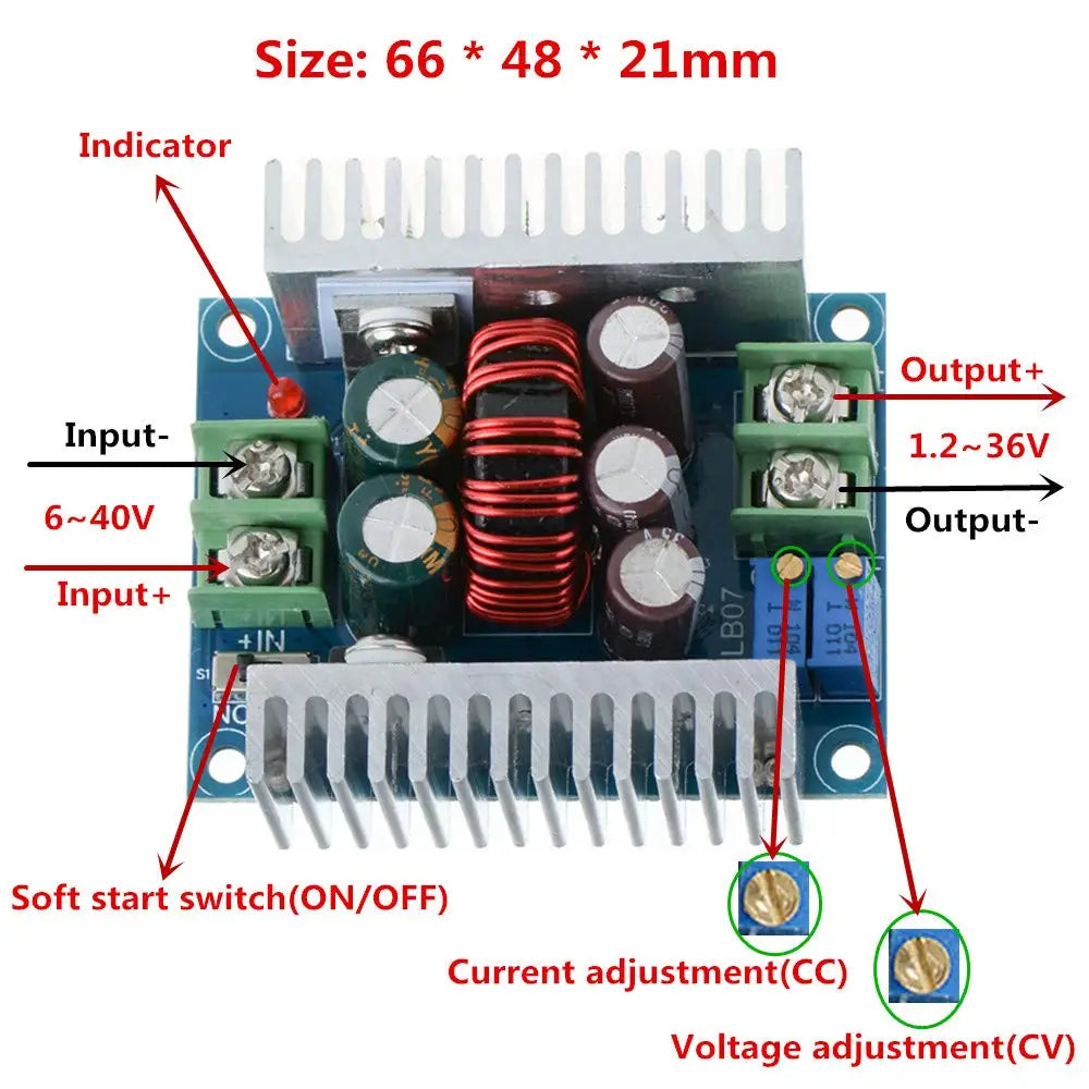 20A 300W CC CV Step Down Module Adjustable DC 6-40V to 1.2-36V Voltage Regulator Buck Converter Constant Current Power Supply Qme