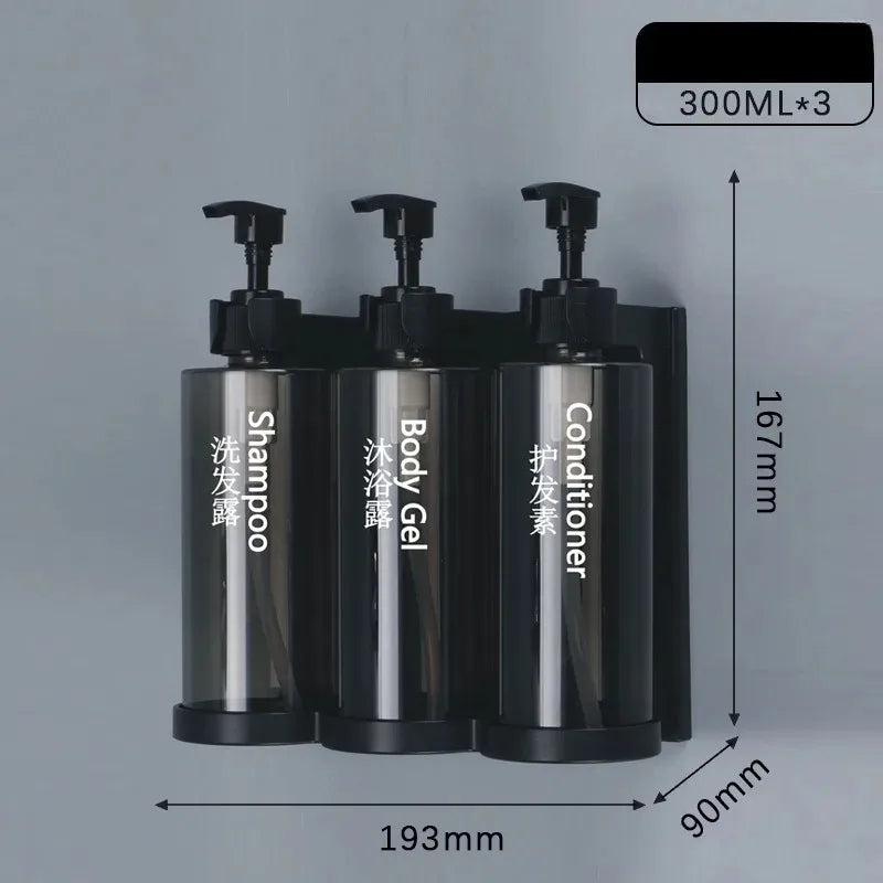 Liquid Soap Dispensers No Drill Shampoo Conditioner Body Wash Qme 300ml-3Pcs