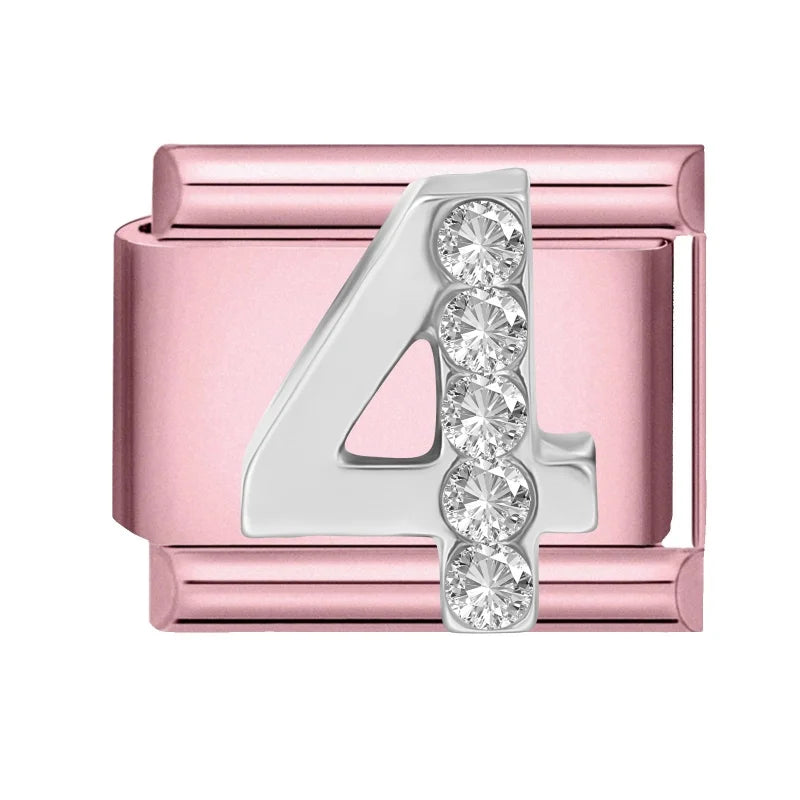 Hot Selling Shiny Zircon Numbers 0-9 Italian Charm Link 9mm Stainless Steel Modular Bracelet Jewelry Accessories DIY Wholesale Qme Style 15