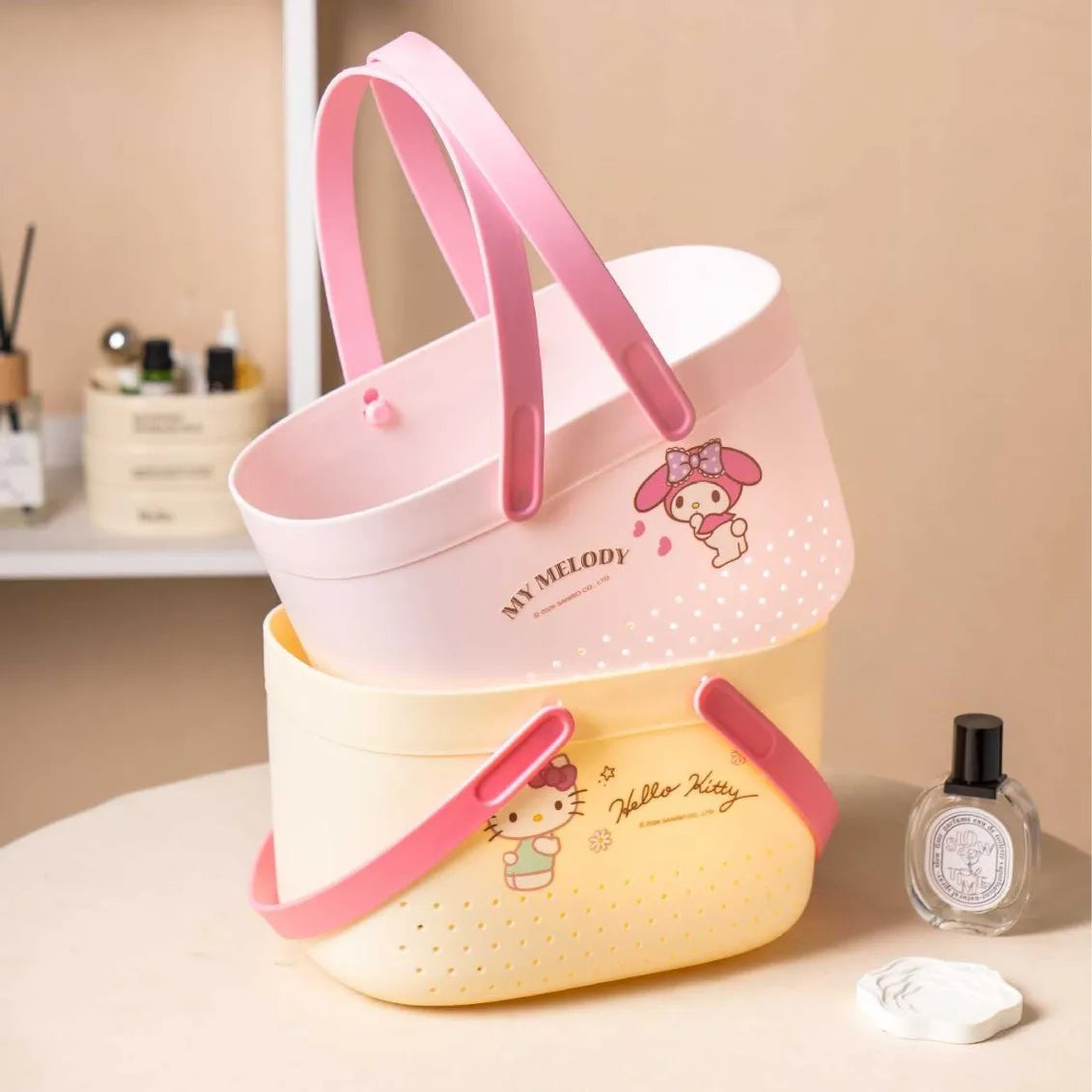 Hello Kitty Kuromi Portable Drain Basket Bathroom Basket, Shower Basket, Toiletries Storage Basket, Storage Basket,Bath Basket Qme 2