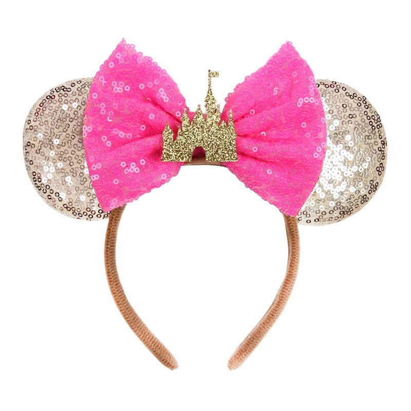 New Glitter Crown Castle Hairband Girls Princess Party Headwear Sequins Mouse Ears Bow Headband Hair Accessories Kids Boutique Qme Headband 5
