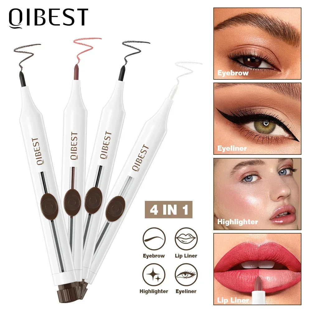 QIBEST 4-IN-1 Makeup Matte Eyeliner,Lip liner,Eyebrow pencil And Highlighter In 1 Stick Lasting New Design Multipurpose Cosmetic Qme 4 In 1 Stick