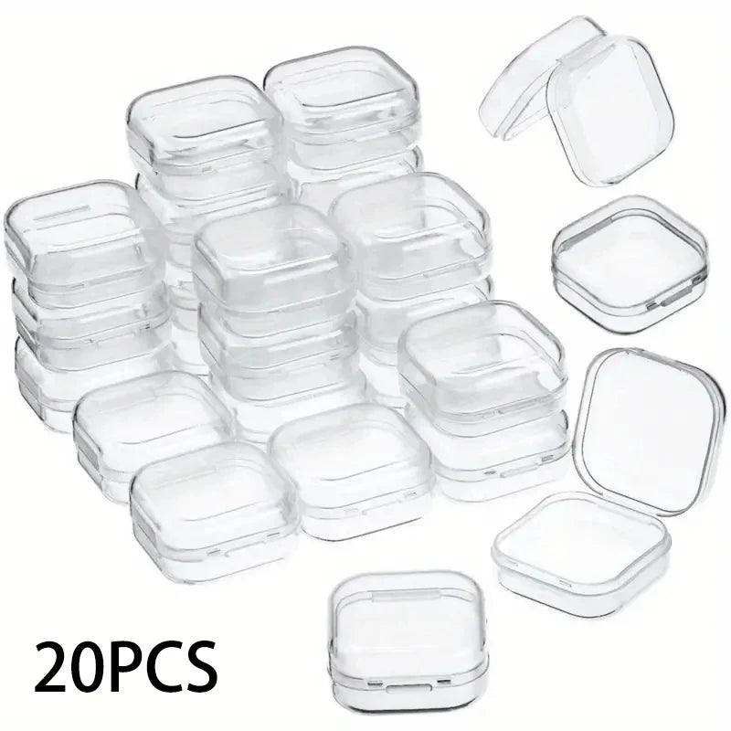 Mini Plastic Jewelry Storage Box Square Transparent Flip Portable Pill Container Jewelry Holder Packaging Earrings Display Case Qme 20pcs