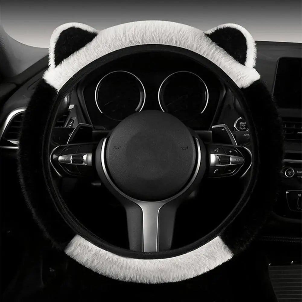 CAR Winter Plush Car Steering Wheel Protective Cover Universal Non-slip Soft Cute Cat Ears Plush Steering Wheel Cover Qme