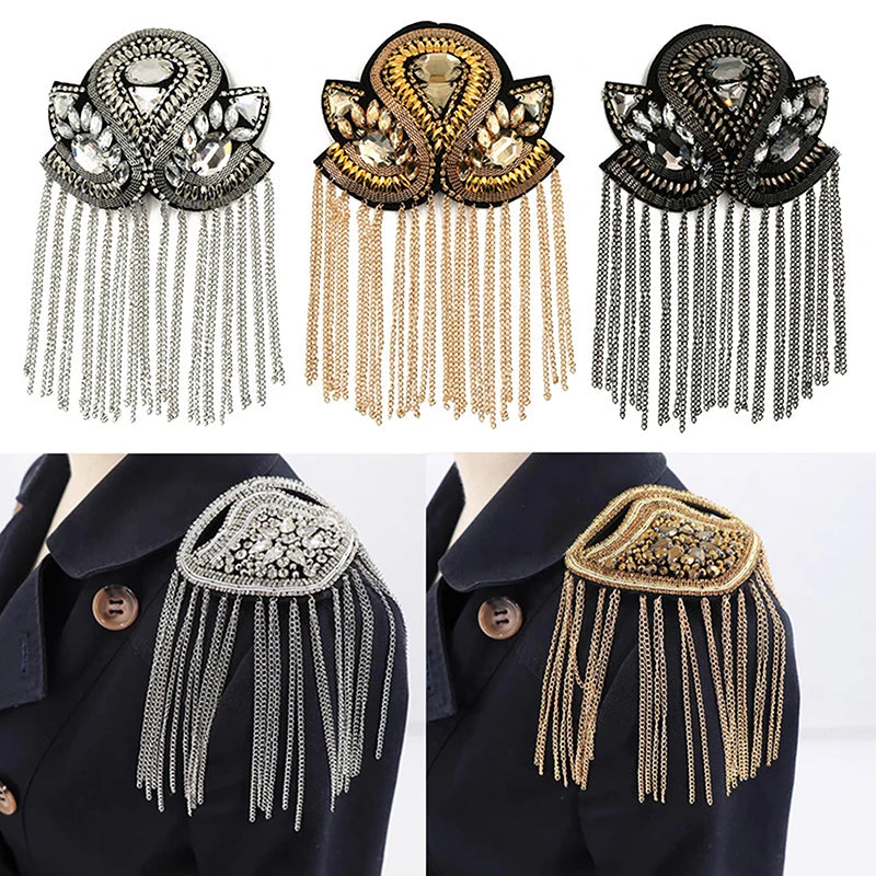 Epaulette Brooch Pin Bead Long Tassel Chain Electroplating Decor DIY Men Women Bling Epaulette Clothing Shoulder Jewelry Qme