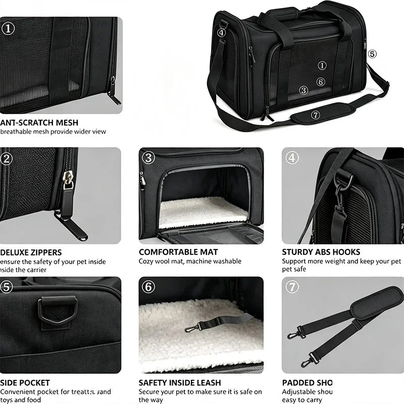 Foldable Breathable Oxford Pet Carrier Bag Portable Dog Cat Travel Transport Bag Safe Pet Car Seat Bag For Self-driving Tour Qme
