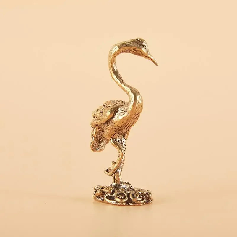 Small Decorative Brass Crane Miniature Figure; Unique Animal Craft Ornament for Desktops Qme