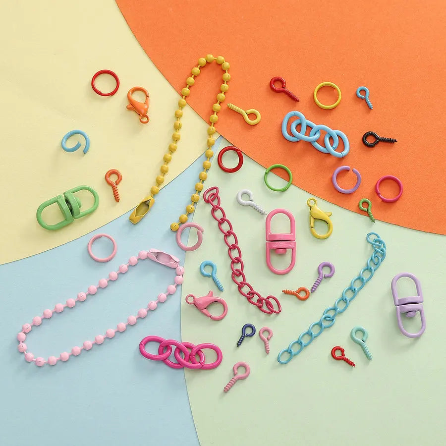 Colored DIY Jewelry Accessories Set Bead Keychain Open Jump Rings Lobster Clasp Hooks Small Screw Eye Pins for Jewelry Making Qme