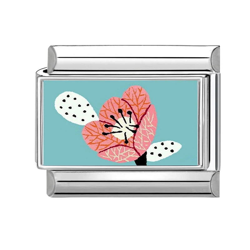 Fashion 3D Pattern Grapefruit Blue Flowers Piano Italian Charm Links Fit 9mm Stainless Steel Bracelet Jewelry DIY Making Beads Qme Style 32