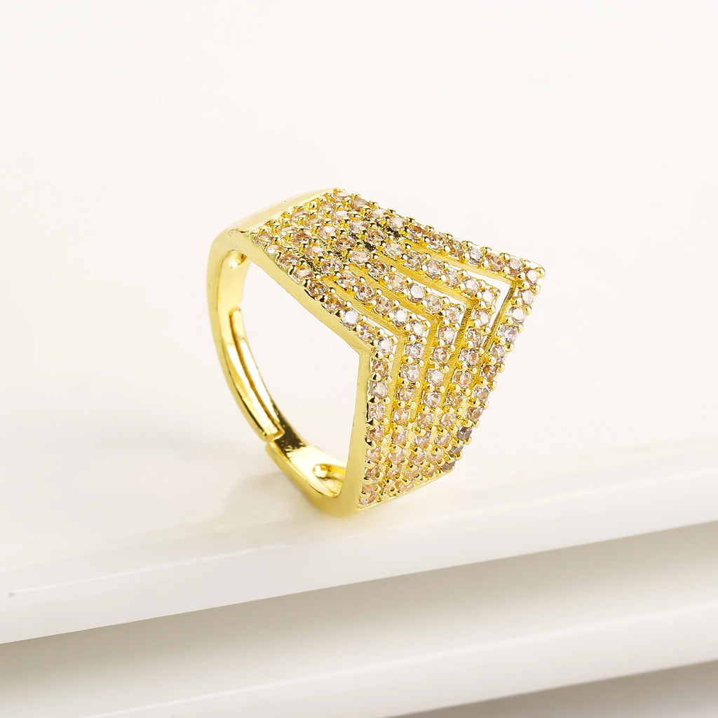 Luxury Shiny Zirconia Geometric Open End Adjustable Ring Punk Style For Women Men Daily Party Finger Jewelry Fashionable Gifts Qme Gold 1 resizable