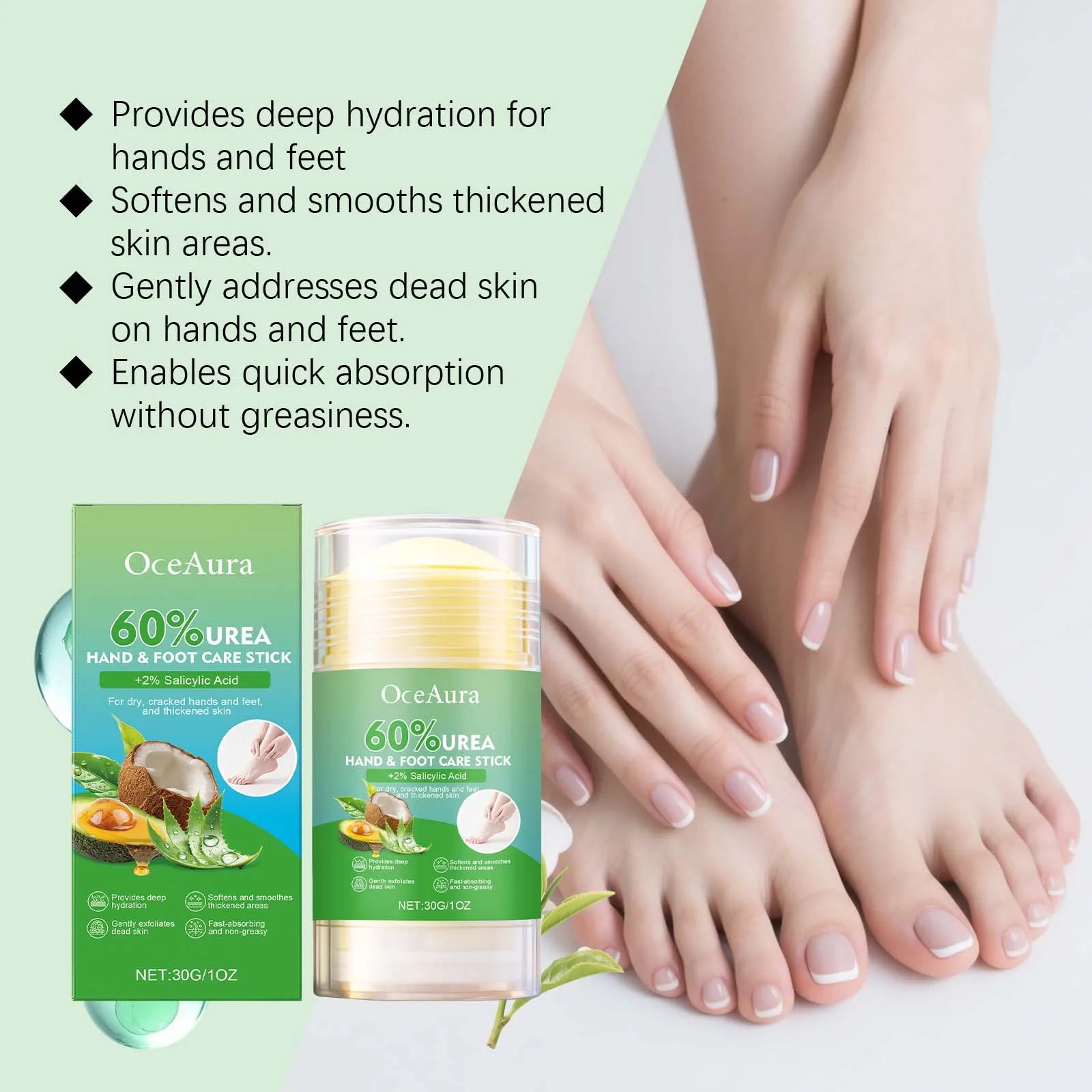 60% Urea Hand & Foot Care Stick Moisturizing Balm for Dry Rough Skin Gentle Exfoliation Softening Skin Cracked Heel Repair Care Qme