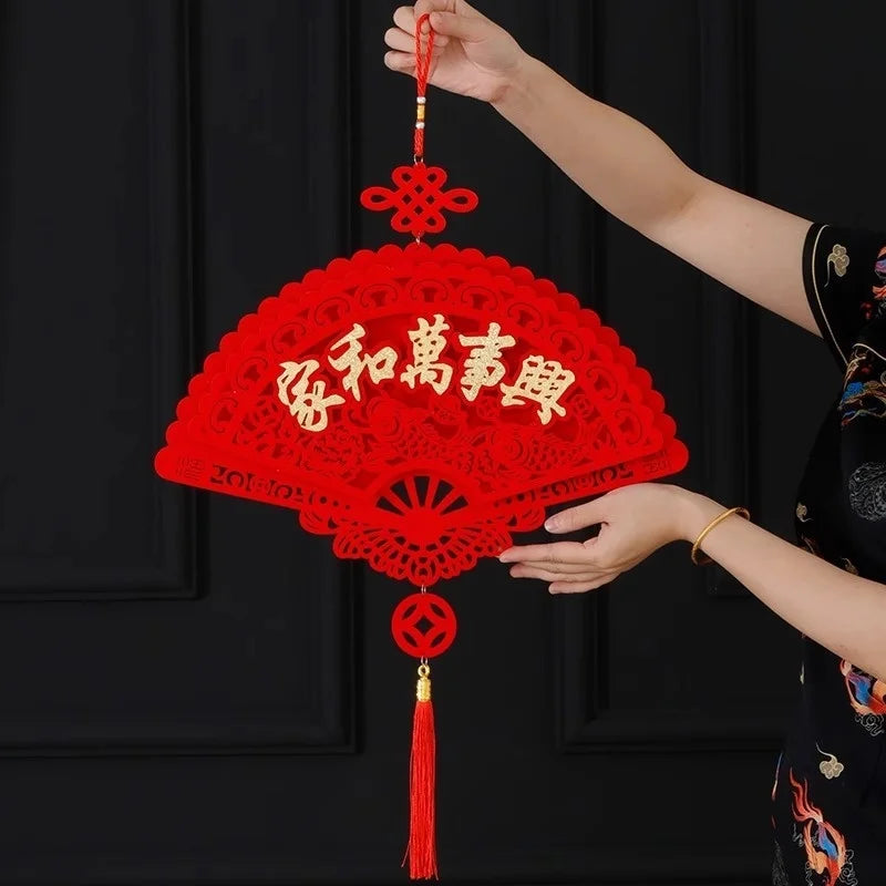 Spring Festival Chinese Knot Pendant Large Fortune Hanging Tassel Pendant Flocking Red Lucky Holiday Hanging Ornament Qme A3