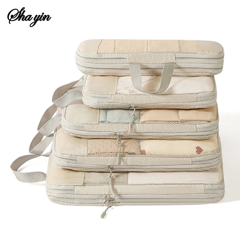 Packaging Clothes Compressed 5 Piece Set For Changing Laundry, Toiletries, Cosmetics Luggage Travel Storage Organizer Bag Qme