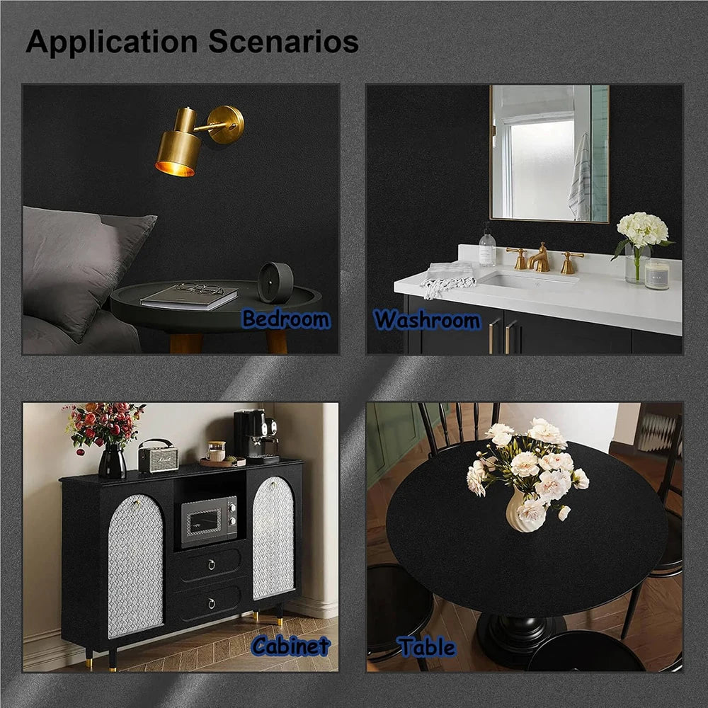 40CM Matte Frosted Black Solid Color Wallpaper Self Adhesive Waterproof Moisture Proof Furniture and Wall Decoration Stickers Qme