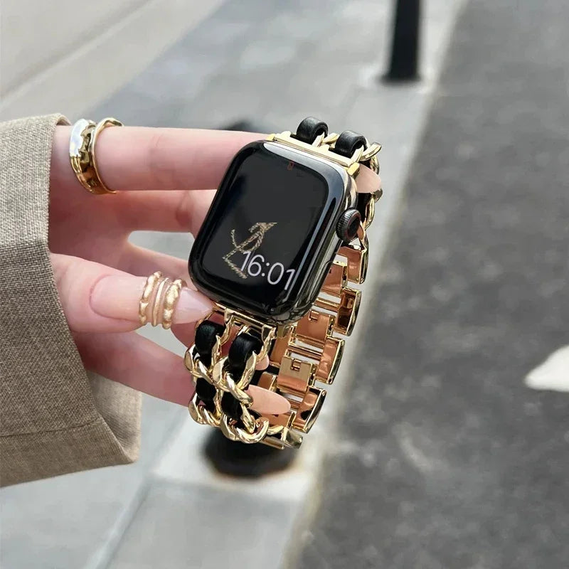 Luxury Metal Denim Strap For Apple Watch Band Ultra 2 1 49mm 41 45mm 38 42mm 44 40mm Bracelet For iWatch 9 8 7 SE 6 5 4 3 Women Qme