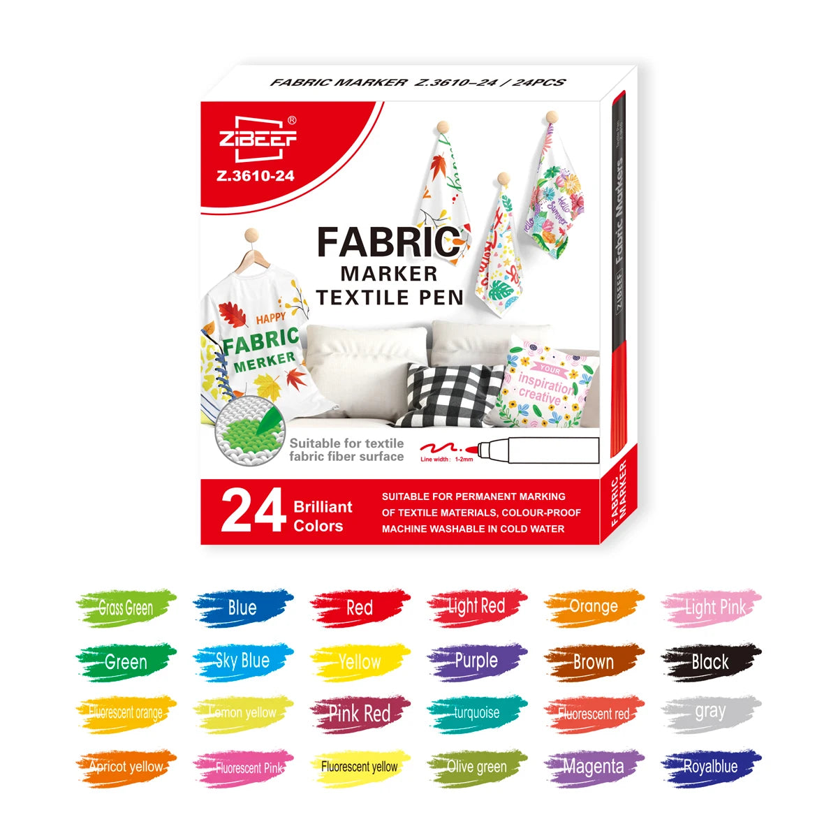 Fabric Markers Pen, 12/24 Colors Permanent Fabric Markers Pens for T-Shirt, Art Marker Set for Canvas Bags Hats Sneakers Qme 24 colors